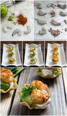 the process of making shrimp salads is shown here