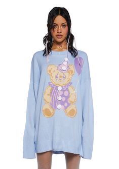 base|light blue Oversized Teddy Bear, Oversized Sweater Dress, Teddy Bear Sweater, Bear Sweater, Sweater Dress Oversized, Sassy Outfit, Sugar Thrillz, Clothing Cute, Clown Costume