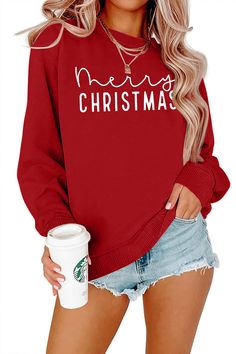 PRICES MAY VARY. Materials: This Merry Christmas sweatshirt is made of high quality cotton blend, comfortable and breathable, light and soft material. It is friendly to your skin and wont feel tight in it Features: Merry Christmas women sweatshirt, Christmas t-shirt, merry letter print sweatshirt, Christmas gift top, xmas funny fall winter tops shirt, long sleeve, crew neck, casual style. The classic merry letter design makes you look very cute and elegant Occasion: This Christmas sweatshirts pe Matching Family Christmas Sweaters, Christmas Party Wear, Personalized Christmas Shirts, Xmas Funny, Red Christmas Sweater, Holiday Graphic Tees, Funny Fall, Skirts Jeans, Shirt Casual Style