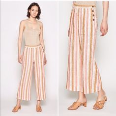 Joie Ardina Crop Wide Leg Linen Stripe Pants M New. Fits Fine 6 Best Button Fly Pants, Cropped Cargo Pants, Cropped Flare Pants, Cotton Cargo Pants, Stripe Pants, Wide Leg Crop Pants, Cropped Joggers, Wide Leg Cropped Pants, Cropped Flares