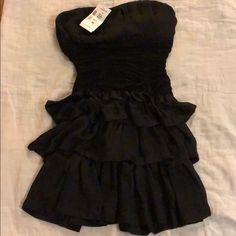 Lovecllture Dress Size Med Color Black. Ruffles Are Sheer 70s Denim Fashion, Twilight Dr, Cute Strapless Dresses, Mitzvah Dresses, Bat Mitzvah Dresses, Strapless Silk Dress, Strapless Denim Dress, Dress With Gloves, 70s Denim