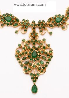 22 Karat Gold Emerald Necklace & Drop Earrings set with intricate workmanship. 
     - 235-GS1216 - in 37.000 Grams for USD $3176.99. 
Made in India by Totaram Jewelers Online this product is in Gold - 22 Karat BIS Hallmark 916 KDM Gold  & is an excellent gift for Adult - Women. Ships fully insured with secured guaranteed delivery for free with your order over $250 from New Jersey USA & comes with 30 days exchange policy. Temple Jewelry Style Emerald Necklace For Celebration, Temple Style Emerald Necklace For Celebrations, Festive Yellow Gold Emerald Necklace For Celebration, 22k Gold Green Necklace With Intricate Design, Gold Plated Emerald Necklace For Formal Events, Green 22k Gold Necklace With Intricate Design, Formal Gold Plated Emerald Necklace, Formal Gold-plated Emerald Necklace, Traditional Emerald Gemstone Necklace For Formal Occasions