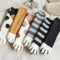 Stockings/Socks · sugarplum · Online Store Powered by Storenvy Cat Cozy, Paws Socks, Outdoor Socks, Animal Socks, Chat Kawaii, Fleece Socks, Winter Cat, Unique Socks, Paw Pattern