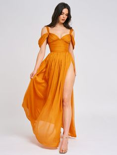 Jelani Layered Mesh High-Slit Drape Maxi Dress Satin Corset Dress, Orange Bridesmaid Dresses, Corset Midi Dress, Drape Maxi Dress, Maid Of Honour Dresses, Revolve Dresses, Elegant Drapes, Event Outfit, Satin Gown