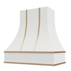 Riley & Higgs Primed Range Hood With Curved Front, Brass Strapping and Block Trim - 30, 36, 42, 48, 54 and 60 Widths Available 48" Range, Wood Range Hood, Custom Range Hood, Range Hood, Coastal Homes, Farmhouse Kitchen, Plywood, Two By Two, Farmhouse