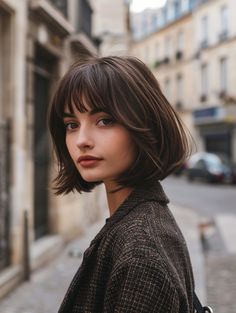 Short Bob Hairstyles Bangs, Fringe For Square Face, Bob With Bangs For Fine Hair, Short Bob With Bangs For Fine Hair Round Faces, Brunette Bob Bangs, French Bob With Bangs Oval Face, French Girl Bob With Bangs, French Bob Square Face