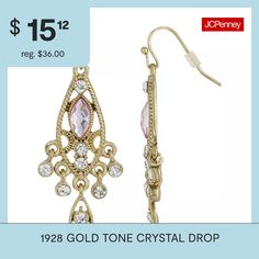 Bead Type: CrystalEarring Back: French WireMetal Color: Gold ToneEarring Length: 2 InchEarring Width: 22mmCare: Wipe CleanEarrings Style: Chandelier EarringsMetal: AlloyCountry of Origin: Imported Earrings Chandelier, Earrings Pink, Crystal Drop Earrings, Crystal Drop, Earrings Color, Chandelier Earrings, Vintage Inspired, Gold Tones, Sparkle