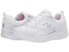 SKECHERS Consistent - Women's Running Shoes : White/Silver : The SKECHERS Consistent sneaker will be your go-to trainer with responsive cushioning and a comfortable, lightweight, and well ventilated upper design. Smooth athletic leather upper features durable synthetic toe and heel overlays with mesh fabric panels for cooling and stability. Lace-up construction offers a secure fit. Round toe with durable reinforcement at the bumper. Rear pull-tab at the heel offers easy entry. Padding at the ton Mesh Slip-on Running Shoes, Comfortable Slip-resistant Running Shoes For Errands, Breathable Mesh Athletic Walking Shoes For Jogging, Athletic Fit Walking Shoes With Breathable Mesh For Jogging, Air Max Cushioned Lace-up Walking Shoes, Slip-resistant Sneakers For Jogging With White Sole, Mesh Low-top Walking Shoes For Sports, White Slip-resistant Sneakers For Jogging, Low-top Mesh Walking Shoes For Sports