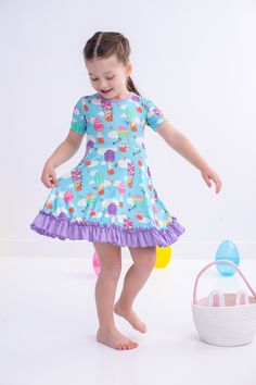 Crafted from luxurious bamboo viscose and spandex fabric, this birdie dress is designed to be comfortable and lightweight, keeping your little one cute and confident all day long. Its playful design adds a fun twist to any wardrobe. It’s the perfect blend of comfort, style, and durability! MATERIAL/FEATURES: -95% viscose from bamboo, 5% spandex -Made from bamboo viscose not treated with any harsh chemicals -tagless for added comfort -pockets -paired with our lavender cardigan (not included) **Co Playful Ruffle Twirl Dress For Playwear, Playful Ruffled Twirl Dress For Playwear, Playful Spring Twirl Dress For Playdate, Short Sleeve Twirl Dress With Ruffles For Playwear, Playwear Short Sleeve Twirl Dress With Ruffles, Spring Playwear Dress With Ruffle Hem, Spring Short Sleeve Twirl Dress For Playwear, Playful Ruffled Dress For Playtime, Summer Short Sleeve Dress For Sleepover