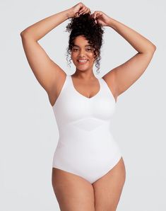 Honeylove's LiftWear Tank Bodysuit is powerful and versatile. This Bodysuit features 360° bonded compression to sculpt your midsection, underwire-free bust support so you can ditch your bra, and wide straps that won't dig in. This garment features an adjustable gusset that anchors the garment to ensure it always stays tucked in. Wear as an undergarment or a stylish top. Honeylove, Tank Bodysuit for Women in Astral (White), Size: 2X Wedding Bra, Weekend Outfits, Shapewear Tops, Cami Bodysuit, Tank Bodysuit, Shapewear Bodysuit, Stylish Top, Weekend Outfit, Plus Size Top