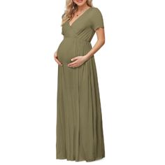 95% Rayon, 5% Spandex Imported Maternity Dresses Pull On Closure Machine Wash This Women's Casual Long Maternity Dress Is Made Of 95% Rayon And 5% Spandex. Price Is Fair, The Fabric Is Very Soft And Stretchy, Which Makes It Skin-Friendly And Good Ideal For Summer Weather. A Simple Short Sleeve Maternity Dress Featuring A Wrap V-Neckline,Elastic Cinching Under The Bust,Drape Nicely,Smooth Look,Easy To Wear And Never Sheerness. Designed For Expectant Mother In Every Stage, Plenty Of Room For Growi Summer Stretch Maternity Dress, Stretch V-neck Maternity Dress, Fitted V-neck Dresses Bump Friendly, Fitted V-neck Dress That Is Bump Friendly, Maternity V-neck Bump Friendly Dress, Bump-friendly V-neck Maternity Dress, Nursing-friendly Green Maternity Dress, Nursing-friendly Fitted Maternity V-neck Dress, Green Nursing-friendly Maternity Dress