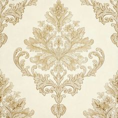 an ornate wallpaper pattern in gold and white