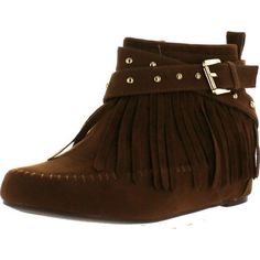 Bella Marie Campus-25 Women's Shiny Studded Criss Cross Side Zip Fringe Booties Size: 6 B(M) US.  Color: Beige.  Gender: female.  Age Group: adult. Bella Marie, Booties Outfit, Fringe Booties, Shoes Outlet, Womens Wedges, Shoes Booties, Ankle Booties, Shoes Online, Wedge Boot