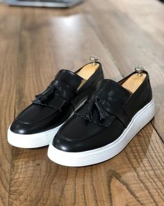 Buy Black Mid Top Sneakers by GentWith.com with Free Shipping Black Tassel Loafers With Textured Sole And Plain Toe, Black Casual Platform Loafers With Vibram Sole, Casual Black Platform Loafers With Vibram Sole, Black Slip-on Tassel Loafers With Textured Sole, Black Slip-on Tassel Loafers With Rubber Sole, Black Moc Toe Tassel Loafers With Rubber Sole, Black Tassel Loafers With Rubber Sole And Moc Toe, Black Leather Tassel Loafers With Textured Sole, Black Tassel Loafers With Rubber Sole