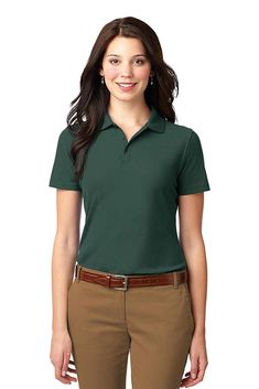 Port Authority ® Ladies Stain-Resistant Polo. L510 - DARK GREEN - S | Port Authority Women's Stain-Resistant Polo Shirt in Dark Green Size Small | Cotton/Polyester Blend Outfits Con Camisa, Look Con Short, Professional Wear, Port Authority, Work Wear Women, Polo Shirt Women, Camisa Polo, Woven Dress, Short Sleeve Polo