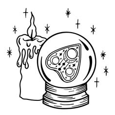 a black and white drawing of an object with a candle in it's center