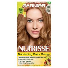 Garnier Nutrisse Nourishing Color Creme 73 Dark Golden Blonde Caramel Brown Hair Dye, Strawberry Blonde Hair Dye, Garnier Color Sensation, Golden Blonde Hair Color, Dark Golden Blonde, Caramel Brown Hair, Brown To Blonde Balayage