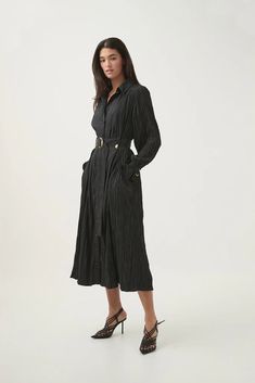 Luxury Midi-length Dress With Buttons, Luxury Midi Dress With Buttons, Formal Button-up Midi Dress With Covered Buttons, Midi Length Workwear Dresses With Covered Buttons, Formal Midi Dress With Covered Buttons And Button-up Shape, Midi-length Workwear Dresses With Covered Buttons, Workwear Midi Dress With Covered Buttons, Luxury Daywear Midi Dress, Chic Semi-formal Midi Dress With Button Cuffs