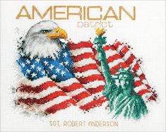 an american patriotic cross - stitch pattern with the eagle and flag on it's side