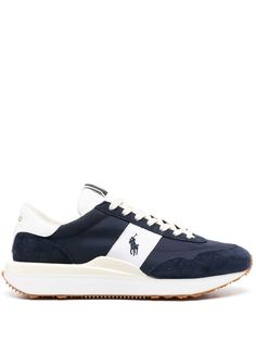 navy blue/white signature Polo Pony motif panelled design contrasting heel counter logo patch at the tongue round toe front lace-up fastening flat rubber sole Navy Leather Sporty Sneakers, Sporty Navy Leather Sneakers, Classic Navy Sneakers With Contrast Sole, Classic Blue High-top Sneakers With Contrast Sole, Sporty Low-top Custom Sneakers With Logo Detail, Navy Low-top Custom Sneakers With Rubber Sole, Navy Low-top Sneakers With Vulcanized Sole, Classic Navy Lace-up Sneakers, Navy Custom Sneakers With Contrast Sole