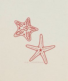 two starfishs are shown in red ink on white paper