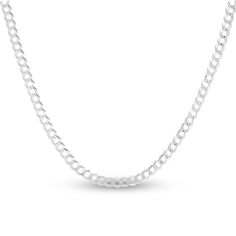 This 20-inch curb chain necklace is chic on its own or in a layered look. Fashioned in 14K white gold, the chain is approximately 2.6mm wide and secures with a lobster clasp. Elegant White Cuban Link Necklace, White Gold Cuban Link Necklace With Figaro Chain, Classic White Gold Cuban Link Necklace, Classic White Cable Chain Necklace, White Gold Cuban Link Necklace With Curb Chain, Classic White Link Chain Necklace, White Curb Chain Link Necklaces, Classic Oval Link Curb Chain Necklace, Sterling Silver Necklace With Oval Link Curb Chain