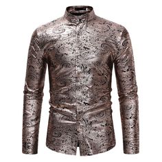 Luxury Gold Gilding Printed Stand Collar Long Sleeve Casual Men Shirt - Black - 4V20871216 - Men's Clothing, Men's Tops & T-Shirts, Men's Shirts  #MensShirts #Men's #Clothing # #Men's #Tops #& #TShirts # #Men's #Shirts Casual Men Shirt, Mouth Cartoon, Men Moda, Stand Collar Shirt, Paisley Shirt, Men Shirt, Gold Gilding, Mens Casual, Clothing Apparel