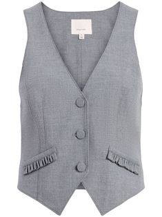 grey front button fastening V-neck sleeveless faux pocket detail Gray V-neck Vest For Workwear, Gray Spring Vest With Pockets, Gray V-neck Vest For Work, Chic Gray Vest For Spring, Chic Gray Spring Vest, Elegant Sleeveless Gray Vest, Vest Ideas, Cinq A Sept, Yoko London