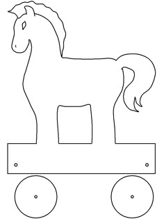 a black and white drawing of a horse on a cart with wheels for kids to draw