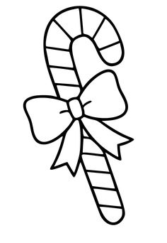 a candy cane with a bow on it's end is shown in black and white