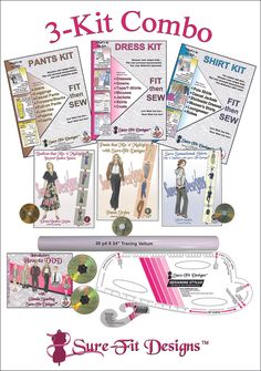 the 3 - kit combo for sewing is shown in pink and green, with instructions to make