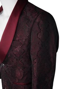 Sebastian Cruz Couture Exclusive Italian Fabric Vino Damask Embroidery Limited Edition SCC Signature Satin Shawl Single Button Closure Soft, natural shoulder construction Chest Barchetta Pocket Dual Vents Nero Horn With Silver Tone Signature Buttons Signature Logo Lining All of our jackets are made with 4" extra of fabric to ensure you don't have to send it back to us if it's too small or too big. You can tailor your jacket 2 sizes bigger and/or smaller if needed. We guarantee your satisfaction! Formal Long Sleeve Outerwear With Intricate Embroidery, Formal Outerwear With Intricate Embroidery And Long Sleeves, Long Sleeve Outerwear With Intricate Embroidery For Formal Occasions, Formal Fitted Suits With Intricate Embroidery, Fitted Long Sleeve Embroidered Suits, Fitted Suits With Intricate Embroidery For Formal Occasions, Elegant Formal Blazer With Intricate Embroidery, Elegant Fitted Blazer With Intricate Embroidery, Tailored Embroidered Outerwear For Formal Occasions