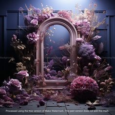 an image of a mirror with flowers surrounding it