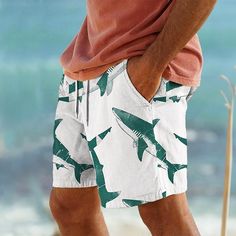 Category:WE-Pants; Season:Summer,All Seasons; Fabric:Polyester; Gender:Men's; Style:Vacation,Holiday,Hawaiian,Resort Style; Elasticity:Micro-elastic; Occasion:Holiday,Beach,Vacation; Fit Type:Relaxed Fit; Function:Lightweight,Breathable,Soft,Comfort; Waistline:Mid Waist; Pattern:Marine Life,Shark; Design:Drawstring,Elastic Waist,3D Print,with Mesh lining; Pants Type:Board Shorts,Swim Trunks,Swim Shorts; Fly Type:Drawstring,Elasticity; Front page:FF; Listing Date:01/27/2024; Production mode:Exter