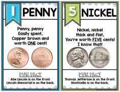 three different types of penns with the words penny 5 and five cents on them