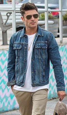 La Street Style Summer, Zac Efron Style, Jean Jacket Outfits Men, Zach Efron, Homecoming Outfits For Guys, Mens Casual Dress Outfits, Fashion Suits For Men