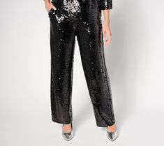 You've had the date circled for months. Now it's time to shine, so treat yourself to some special-occasion glam with Stacy London's sequinned pull-on pants! Sparkle's on display all evening with these wide-leg wows, pulling focus directly at you and your glittering sense of style. Just imagine your entrance: spectacular! From by Stacy London. Stacy London, Ankle Pants, Pull On Pants, To Shine, On Display, Then And Now, Entrance, Special Occasion, Sequin