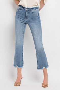 Crop Flare Jeans, Farm Clothes, Crop Flare, Jeans Outfits, Cropped Flare Jeans, Denim Collection, Medium Wash Jeans, Cropped Flares, Denim Flares