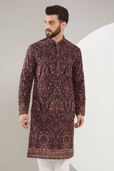 Multicolor kurta with Kashmiri thread, sequin embroidery in paisley, floral pattern. - Aza Fashions Kashmiri Kurta Woman, Kashmiri Tilla Suit, Luxury Embroidered Multicolor Men's Kurta, Kashmiri Tilla Embroidery, Kashmiri Tanka Embroidery, Eid Party, Kareena Kapoor Khan, Luxury Sale, Sequins Embroidery