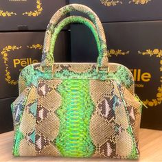 Grand Pelle 100% Genuine Python Large Hand Bag Green. Bag Green, Green Bag, Pink Bag, Hand Bag, Womens Tote Bags, Python, Green Color, Limited Time, The 100