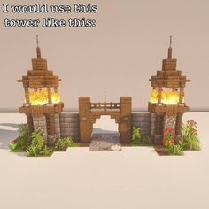 two towers with fire coming out of them and the words i would use this tower like this