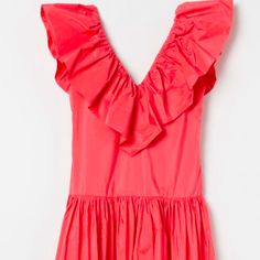 Coral Taffeta Dress From Hm. Nwwt. Size Xs Pink Taffeta Summer Dress, Summer Pink Taffeta Dress, Pink Taffeta Dress For Summer, Chic Summer Taffeta Dress, Summer Ruched Taffeta Dress, Summer Taffeta Dress With Ruffles, Red Summer Dress By H&m, H&m Red Summer Dresses, H&m Party Dresses With Ruffles