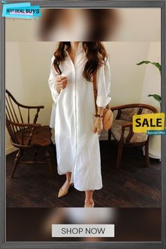 3/4 Sleeve Cotton-blend Solid Casual Dress Everyday Dresses Casual, Color Pick, Summer Colors, Color Khaki, Sleeve Cotton, Women's Fashion Dresses, Occasion Dresses, Casual Dress, Casual Dresses