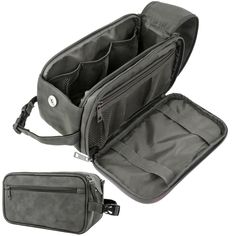 PAVILIA Toiletry Bag for Men, Leather Travel Shaving Leather Dopp Kit | Large Organizer with Clip-on Buckles and Double Zippers Aside from a spacious main compartment, the large toiletry bag is equipped with 2 side compartments and 9 mesh pockets to fit anything you need for a long trip such as hygiene and cosmetic items, shampoo, shaver, lotion etc. Additional elastic straps are handy for keeping slender items like a toothbrush, toothpaste, hair brush, or shaving razors easily accessible. The d Gray Bags With Zipper Pocket, Gray Rectangular Travel Bag For Outdoor Activities, Durable Practical Gray Bags, Durable Practical Gray Bag, Durable Gray Practical Bag, Functional Gray Rectangular Travel Bag, Gray Rectangular Travel Bag For Outdoor, Gray Rectangular Outdoor Travel Bag, Travel Accessories Men