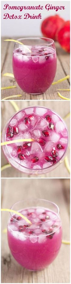 three different shots of pink drink in glasses