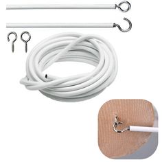 PRICES MAY VARY. 🎈Metal and PVC white p lastic Coated Curtain Ropes are easy to use,strong and reliable. 👗Curtain Spring Wire does not sag or stretch at all,which is not only very suitable for hanging curtains,but also very suitable for hanging pictures. 🧦Tapestry Hanging Kit is easy to install. Screw the lifting eye into the curtain wire,install the metal hook or glue hook on the wall,and then fix the lifting eye on the hook. 🩳Door Beads Curtains Hanging Rod Wire can be cut,and the length c Curtain Wire, Window Dimensions, White Window, Window Screen, Curtain Rails, Net Curtains, White Windows, Window Screens, Lined Curtains