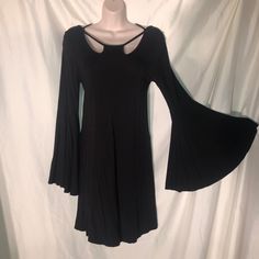 The Neckline Is The Bomb! Cuts 6” Down In Front, 9” In The Back. And Look At Those Flirty Sleeves! See Pics With Measurements. Euc! Casual Black Bell Sleeve Dress, Casual Black Dress With Bell Sleeves, The Bomb, Eclectic Fashion, Bell Sleeve, Bell Sleeves, Look At, Long Sleeve Dress, Womens Dresses