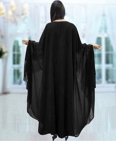 Cape Abaya For Evening And Eid, Long Khimar For Wedding, Bohemian Black Kaftan For Wedding, Traditional Evening Kaftan With Cape Shape, Traditional Evening Kaftan With Cape, Floor-length Khimar For Wedding And Eid, Floor-length Wedding Khimar For Eid, Evening Long Kaftan With Dabka Detail, Bohemian Floor-length Abaya With Dabka