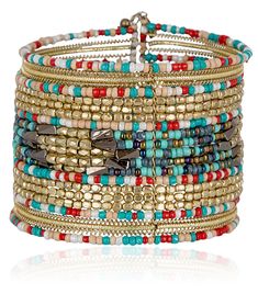 a stack of bracelets with different colored beads