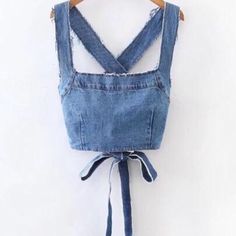 Frayed Detailed Criss Cross Back Denim Top Diy Jeans, Diy Vetement, Denim Crop Top, Denim Blouse, Jeans Diy, Diy Sewing Clothes, Outfit Casual, Dungarees, Fashion Sewing